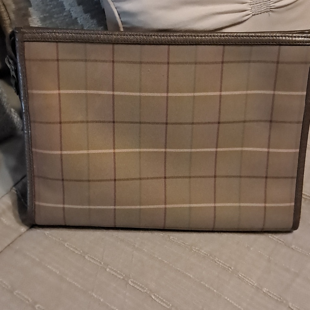 Burberry Nova Check Clutch Vintage Luxury Neutral Leather Classic Plaid Chic - Picture 4 of 9